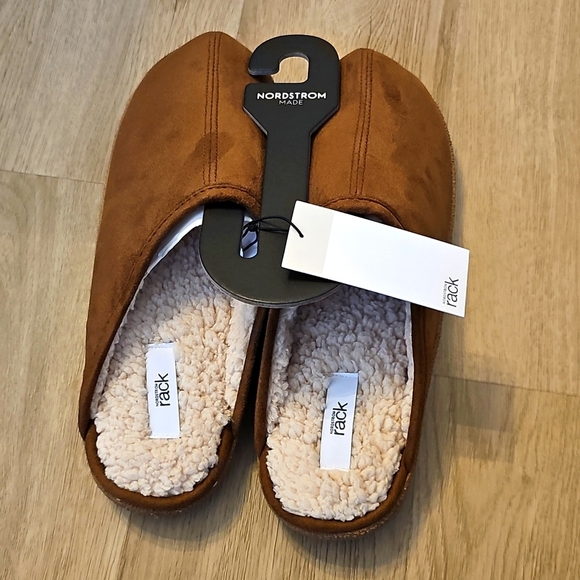 NWT Nordstrom Rack Mens Brock Faux Fur Lined Scuff Slipper Chestnut X-Large - Picture 1 of 12